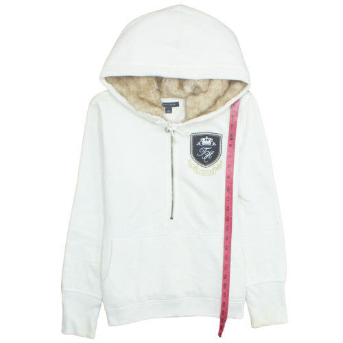 Tommy Hilfiger Womens White Faux Fur Lined Half Zip Hoodie Size L