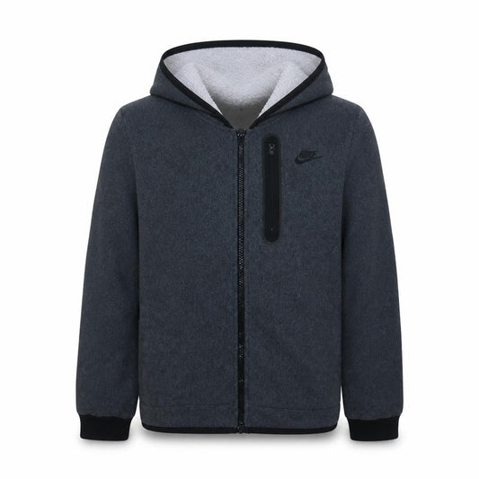 Front view of Nike boys’ grey full zip hoodie xl (158-170cm) fleece lined sweatshirt