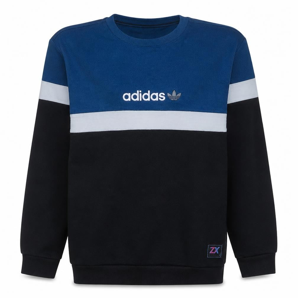 Adidas Men's Blue Colour Block Crew Neck Sweatshirt Size M