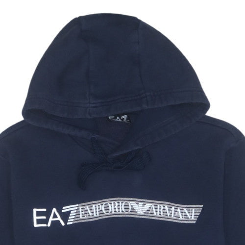 Emporio Armani EA7 Men's Blue Pullover Hoodie M Logo Fleece Sweatshirt