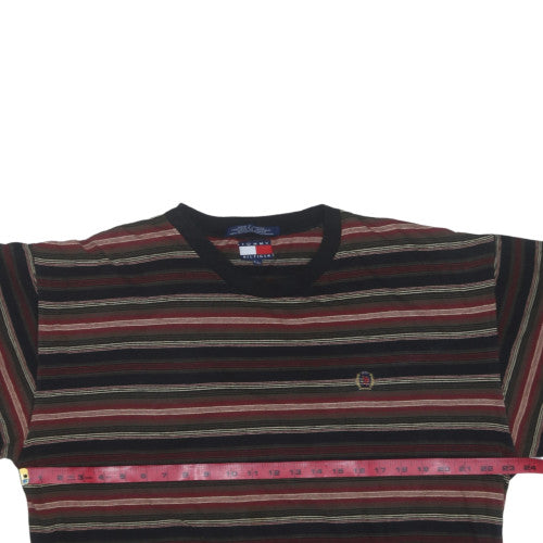 Tommy Hilfiger Men's Black Red Striped Crew Neck Cotton T-Shirt XL