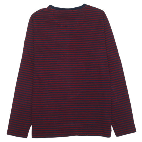 Fred Perry Men's Red Navy Striped Long Sleeve Cotton T-Shirt XL