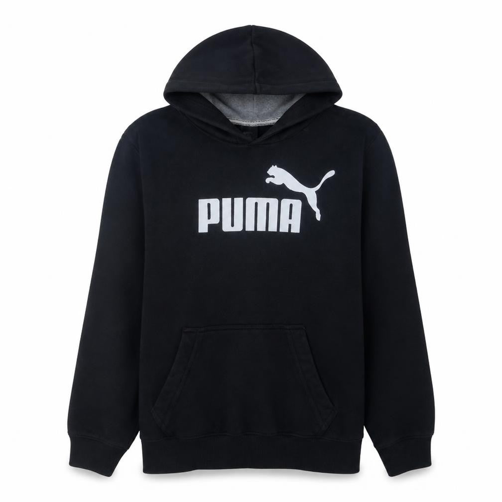 Puma Men Black Pullover Hoodie L Fleece Logo Sportswear