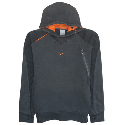 Nike Men's Black Hoodie Orange Lined Pullover Size M Fleece Sportswear