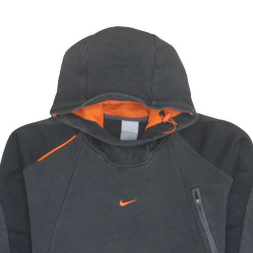 Nike Men's Black Hoodie Orange Lined Pullover Size M Fleece Sportswear