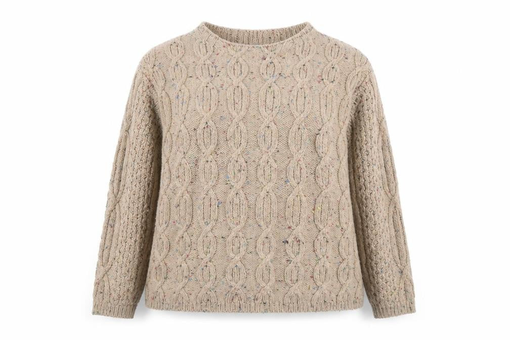 White Stuff Women Beige Cable-Knit Cotton Wool Jumper M