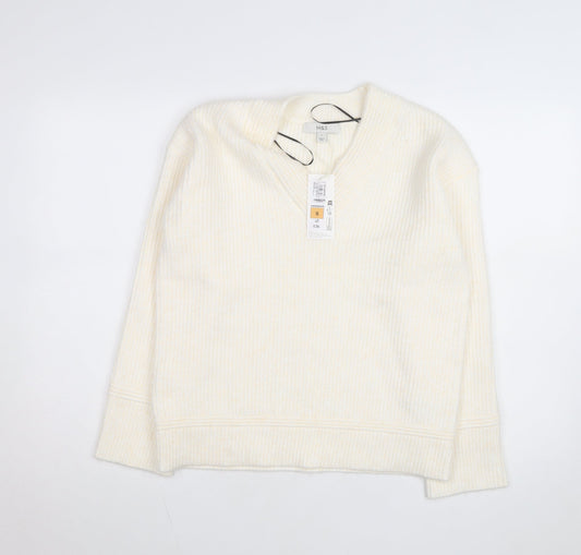 Marks and Spencer Women Ivory V-Neck Knit Pullover Jumper Size S