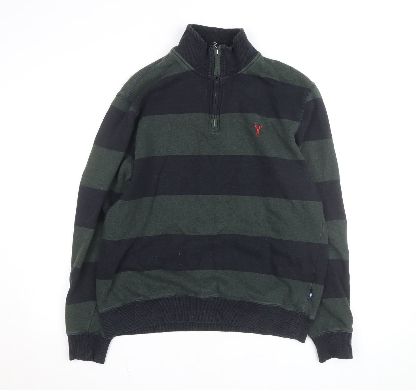 Douglas Hayward Men's Green Striped 1/4 Zip Cotton Jumper M