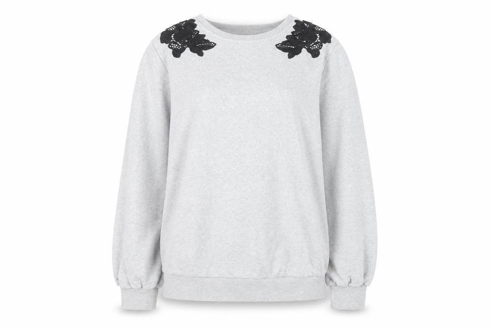 Dorothy Perkins Women Grey Embroidered Shoulder Pullover Jumper M