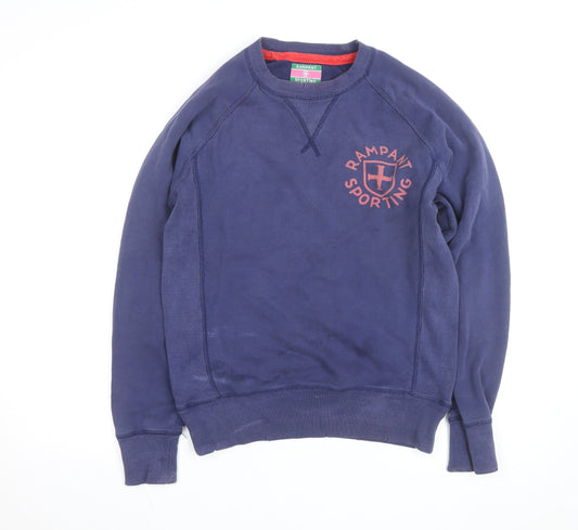 Preloved Rampant Sporting Men Blue Small Crew Neck Cotton Pullover Sweatshirt - Front