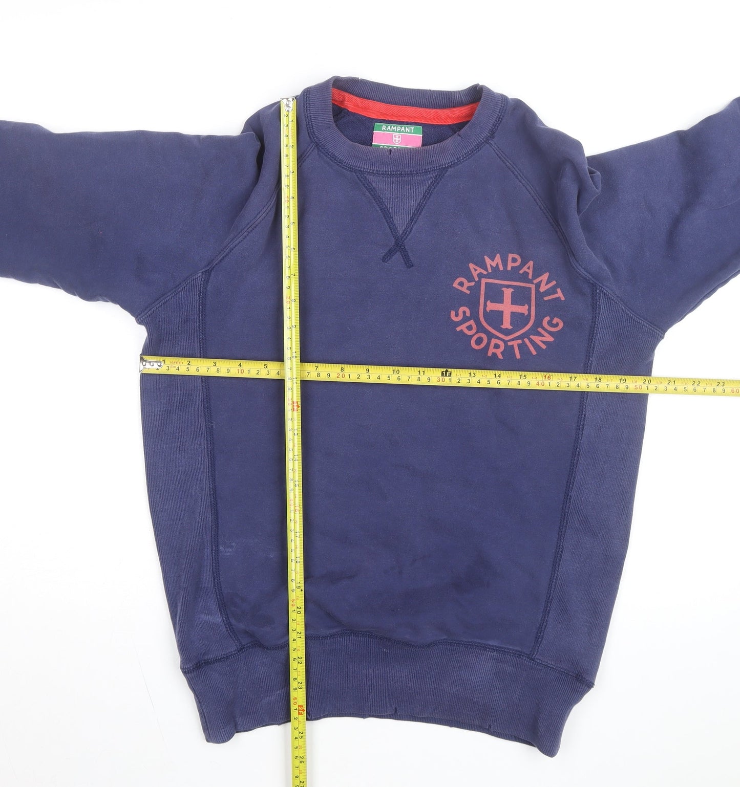 Rampant Sporting Men Blue Small Crew Neck Cotton Pullover Sweatshirt