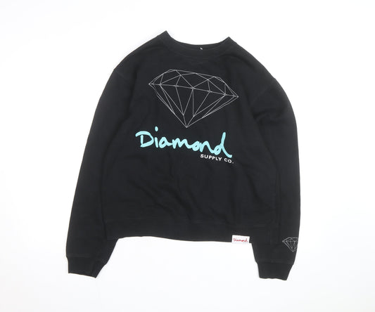 Preloved Diamond Supply Co. Men's Black Small Crew Neck Graphic Sweatshirt - Front