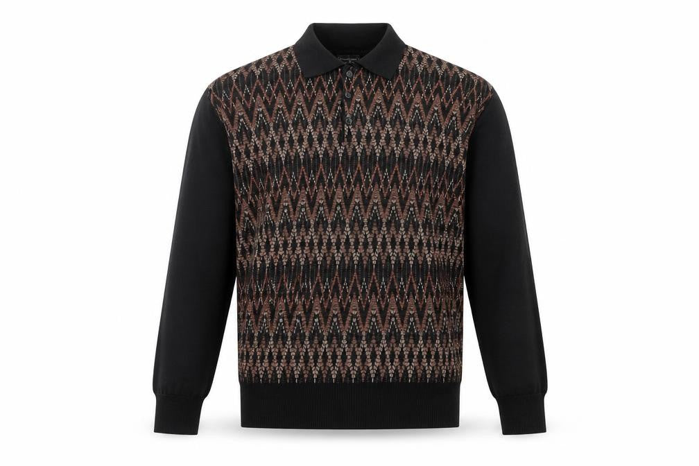Gionfriddo Men's Black Geometric Knit Long Sleeve Button-Up XL