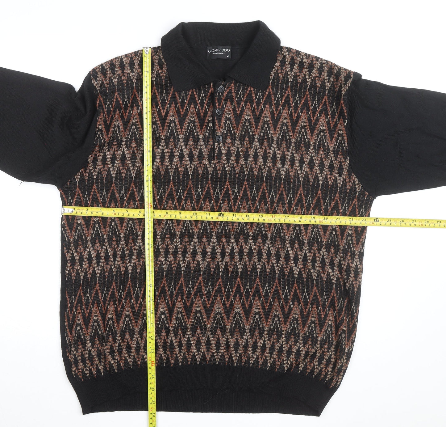 Gionfriddo Men's Black Geometric Knit Long Sleeve Button-Up XL
