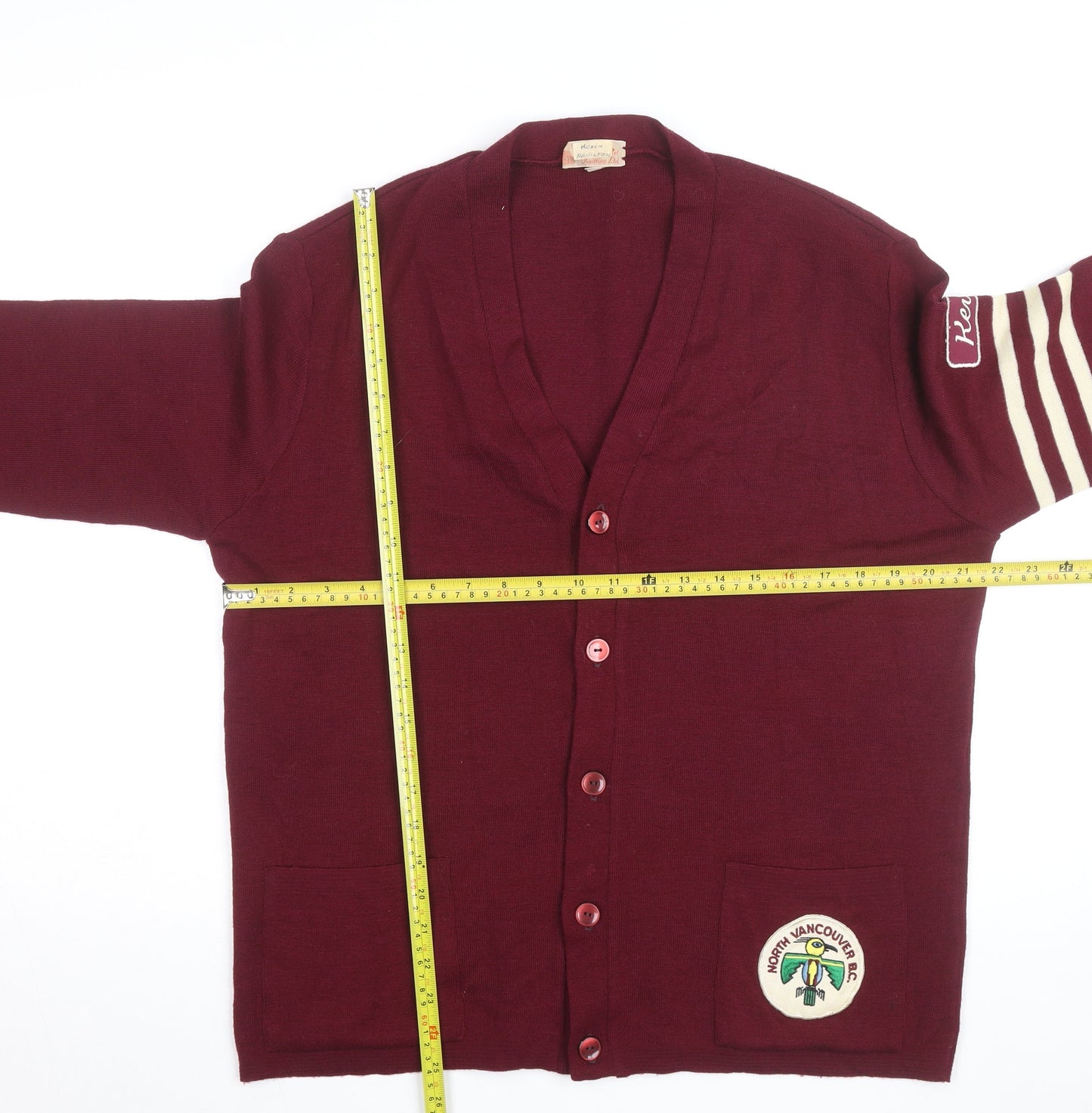 Italian Art Knitting Ltd Men's Red Wool Cardigan M V-Neck Retro Style