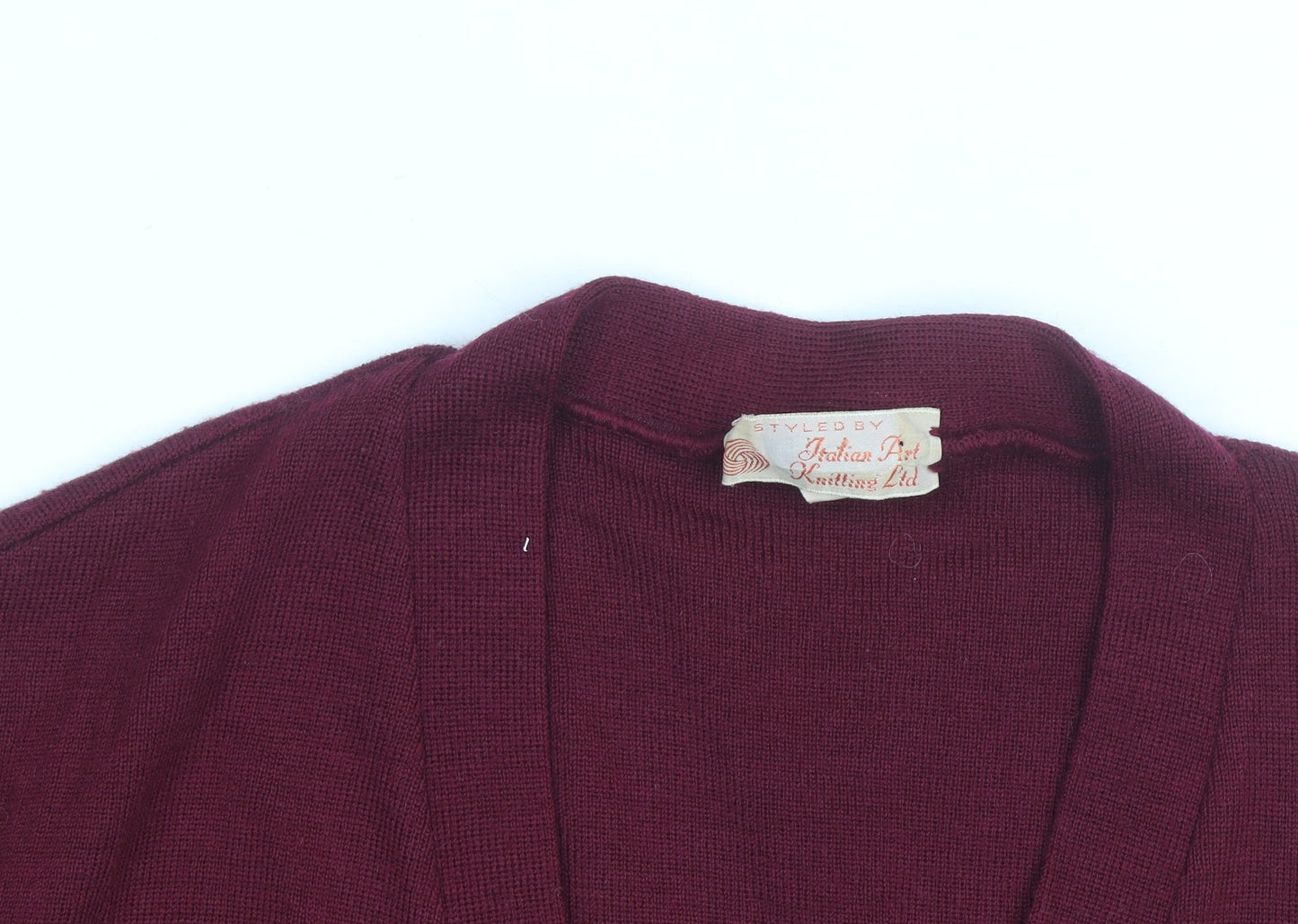 Italian Art Knitting Ltd Men's Red Wool Cardigan M V-Neck Retro Style