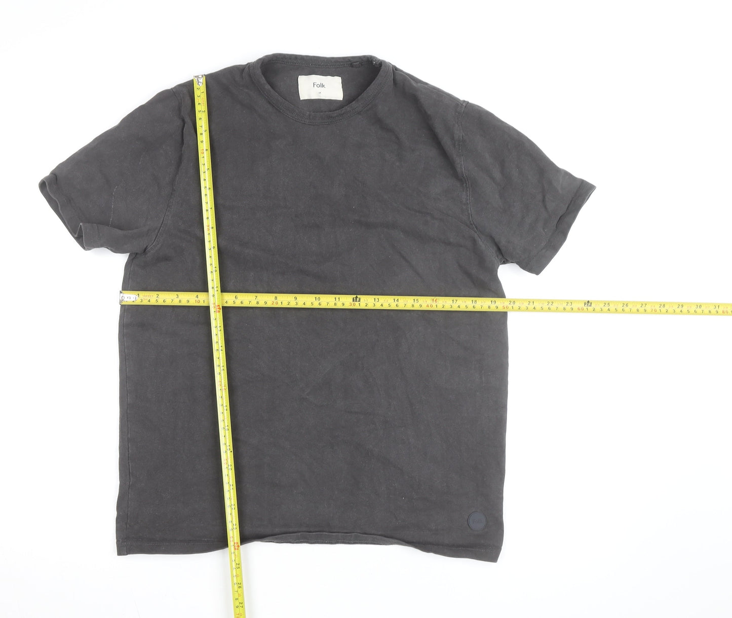 Folk Men's Black Crew Neck Cotton T-Shirt Size M Classic Fit