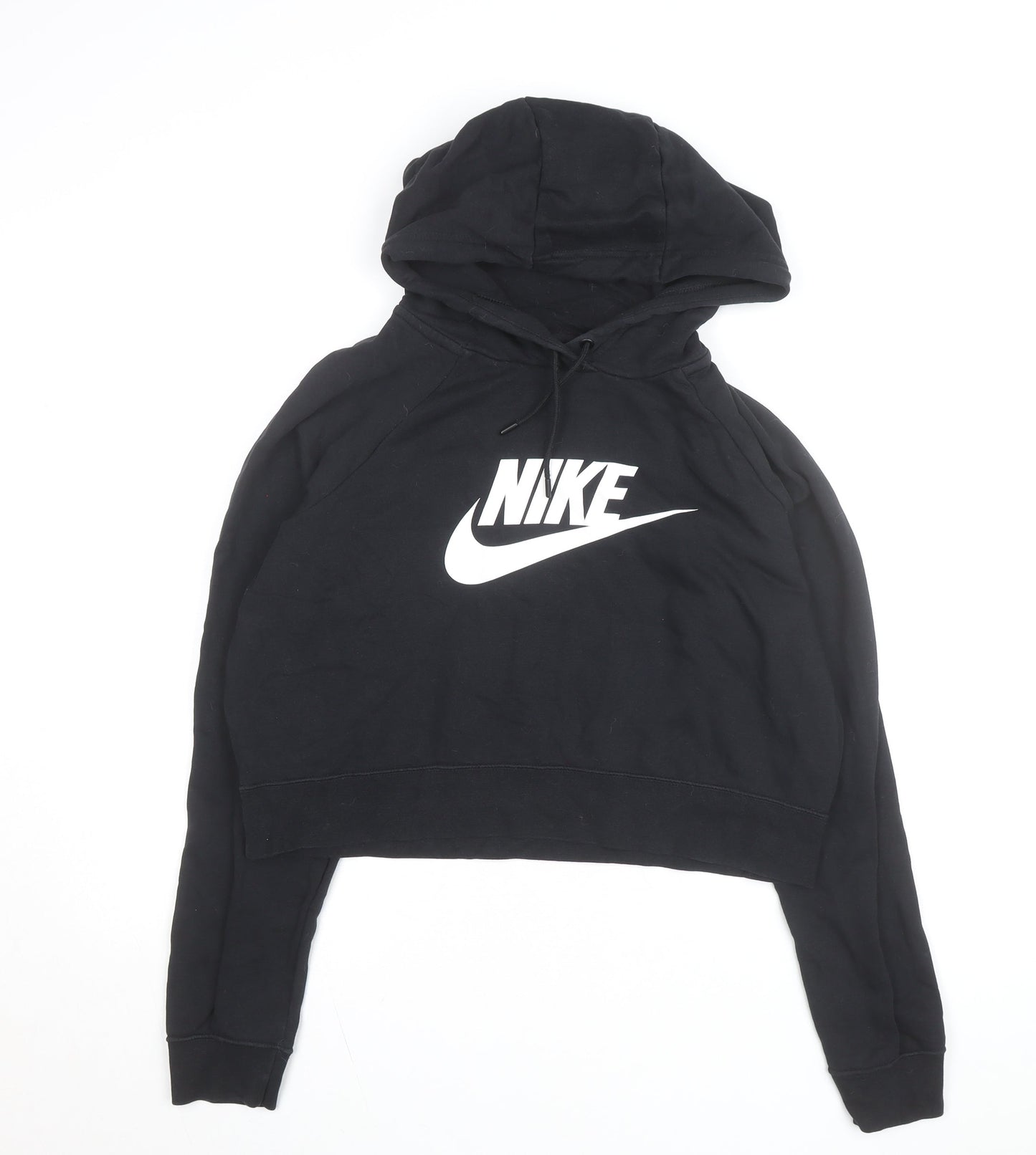 Nike Women Black L Pullover Hoodie Logo Cropped Sweatshirt