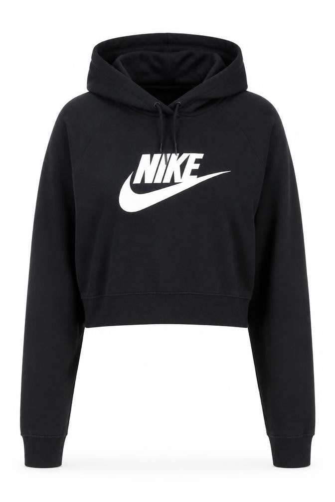 Nike Women Black L Pullover Hoodie Logo Cropped Sweatshirt