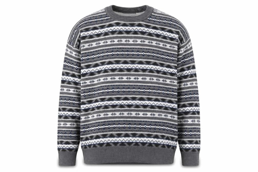 Woods & Gray Mens Grey Fair Isle Acrylic Jumper XL Crew Neck