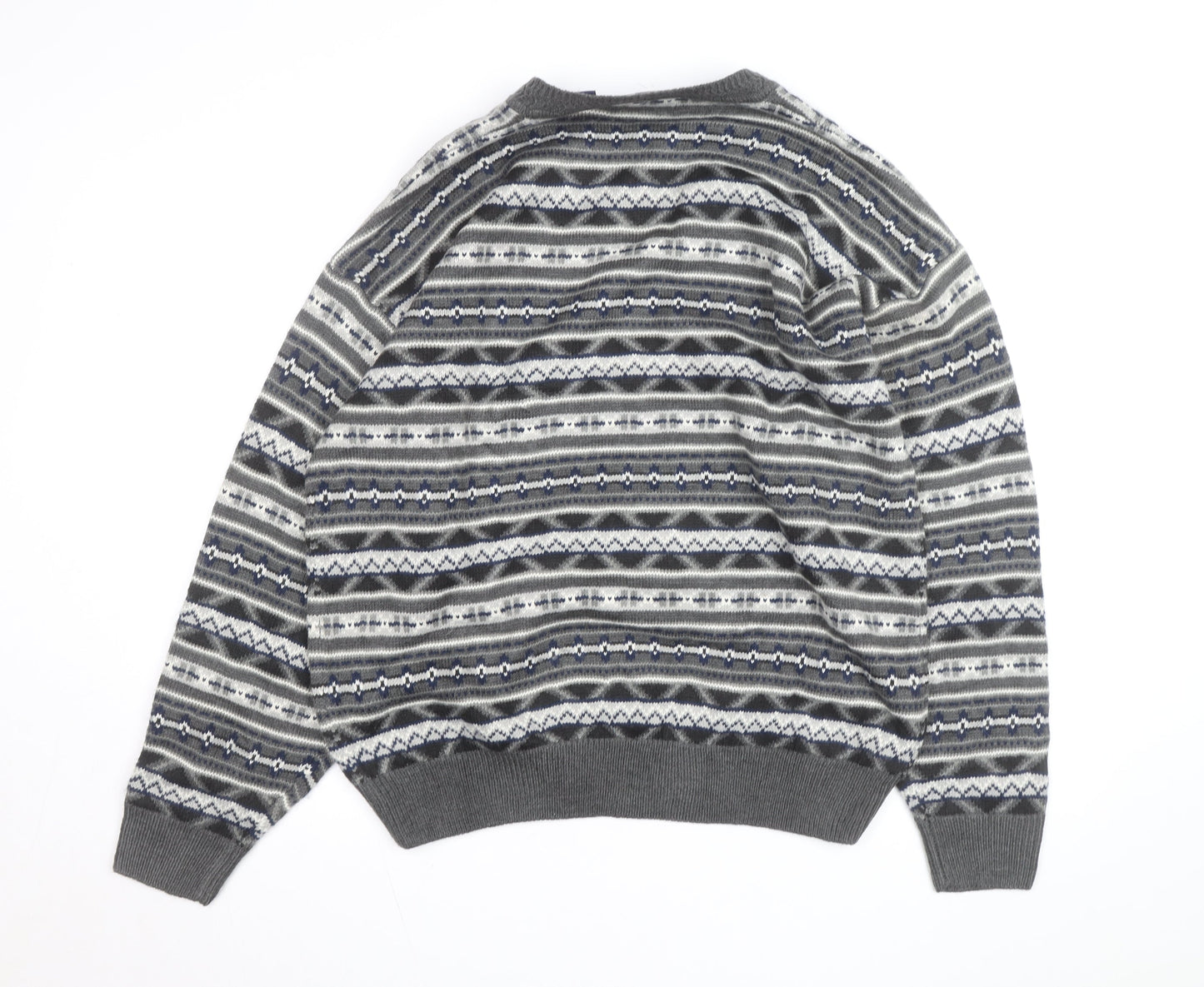 Woods & Gray Mens Grey Fair Isle Acrylic Jumper XL Crew Neck
