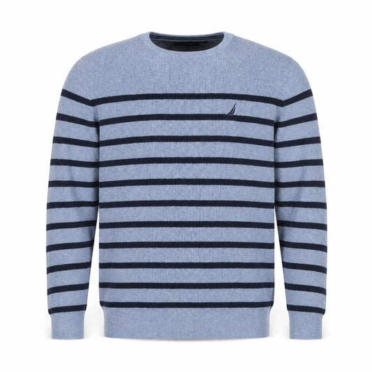 Nautica Men's Blue Striped Cotton Blend Crew Neck Jumper XL