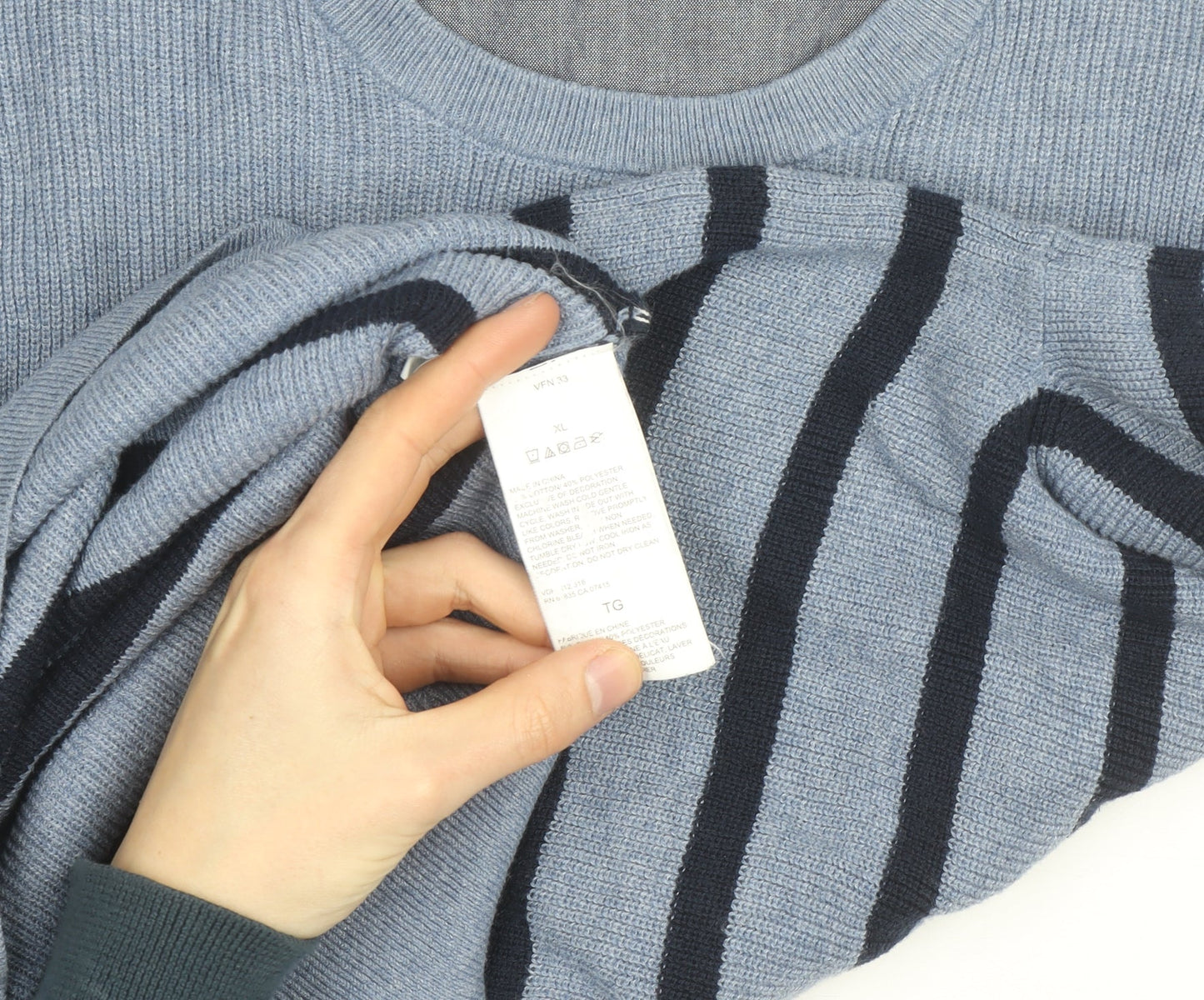 Nautica Men's Blue Striped Cotton Blend Crew Neck Jumper XL