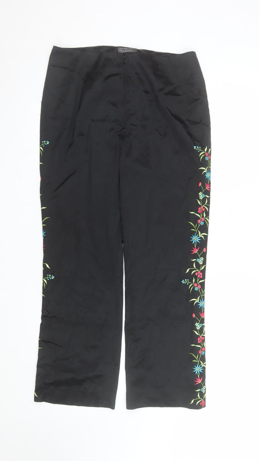 Classiques Entier Women’s Black Floral Embroidered Straight Trousers Size 10