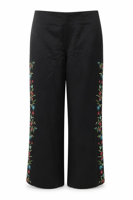 Classiques Entier Women’s Black Floral Embroidered Straight Trousers Size 10