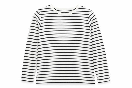 Lands' End Women's White Striped Long Sleeve Cotton T-Shirt Size L