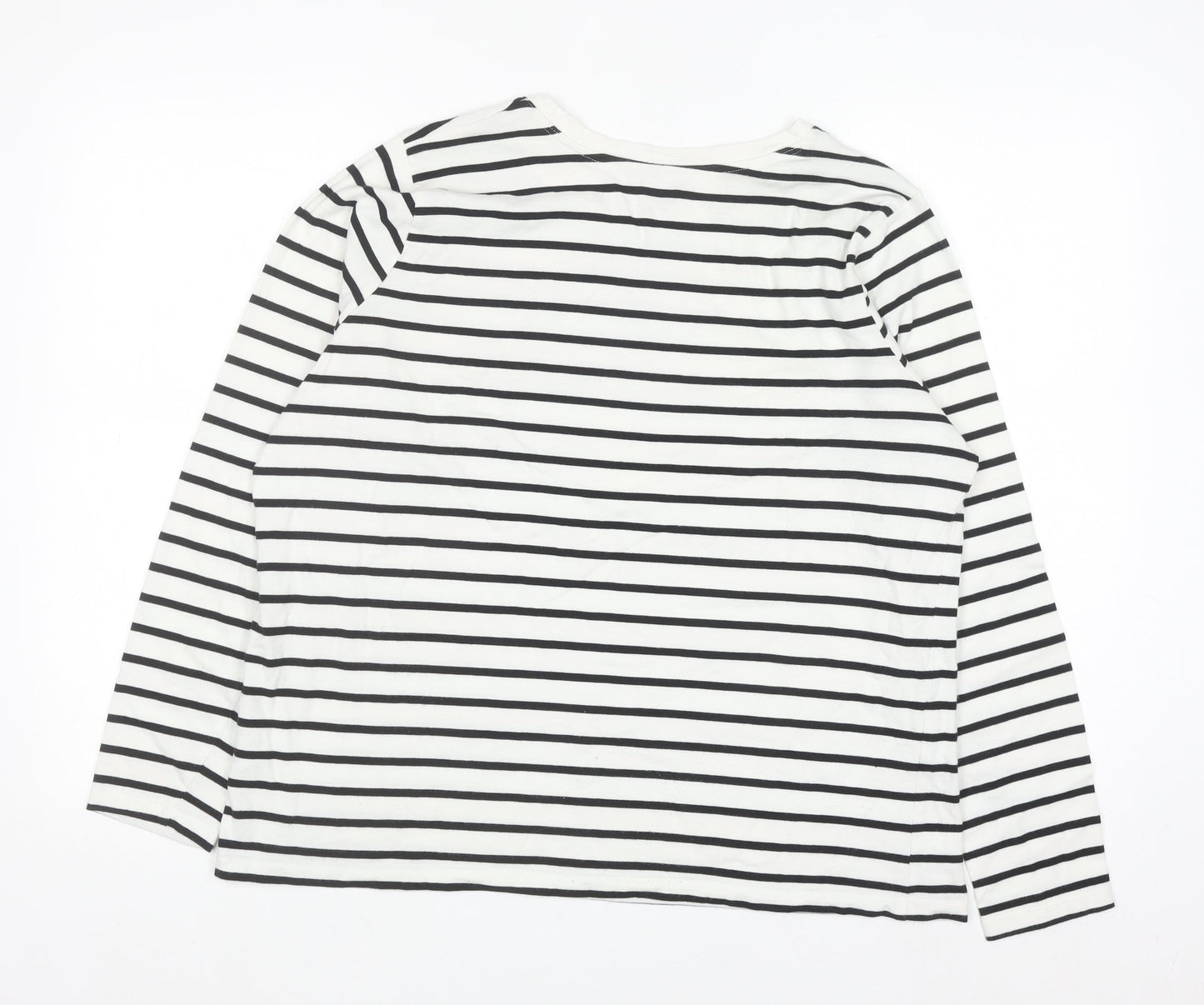 Lands' End Women's White Striped Long Sleeve Cotton T-Shirt Size L