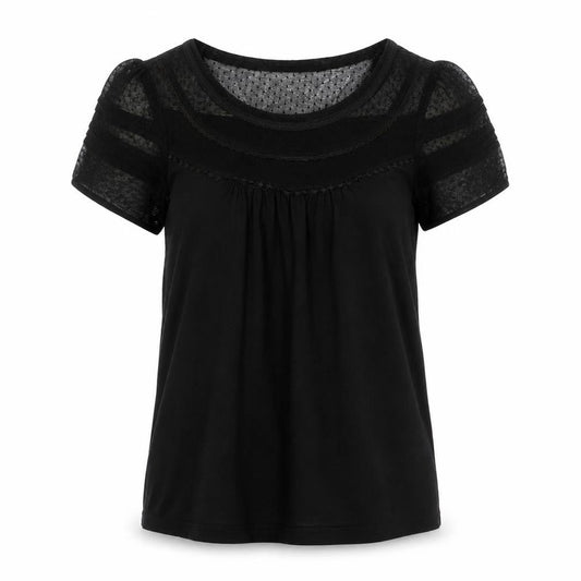 Oasis Women’s Black Mesh Lace Short Sleeve Tunic Blouse Size S