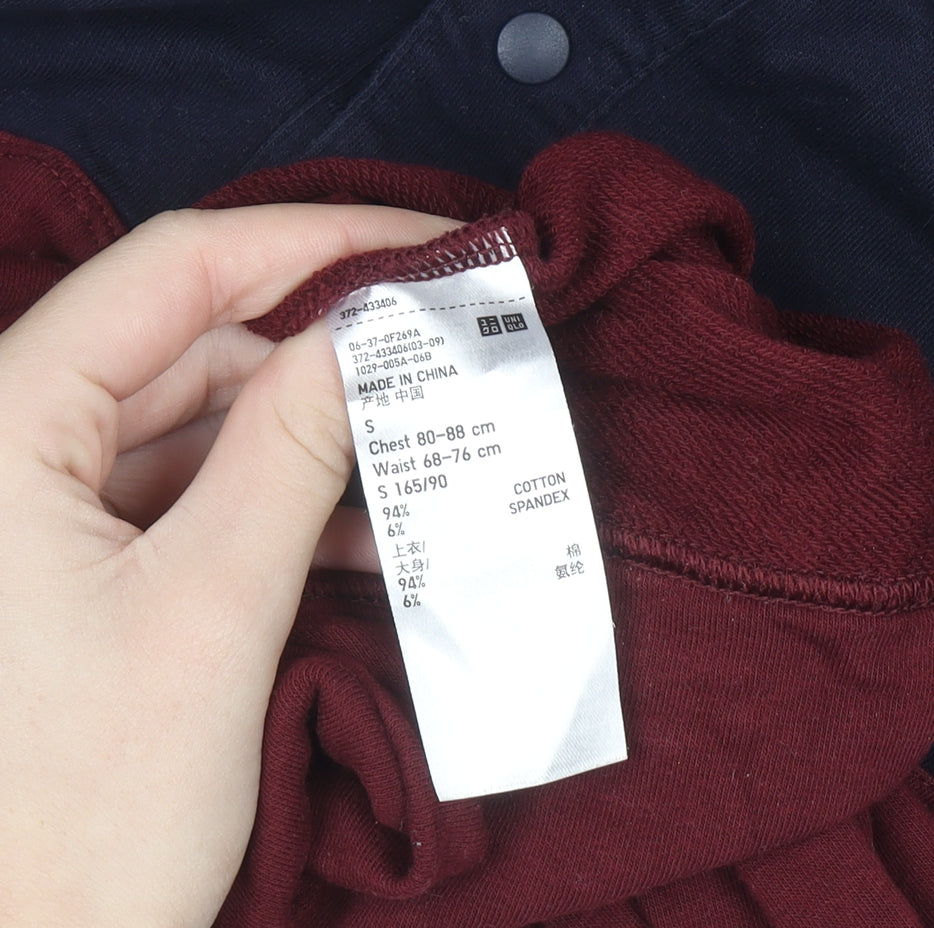 Uniqlo Men's Blue and Red Henley Sweatshirt Size S