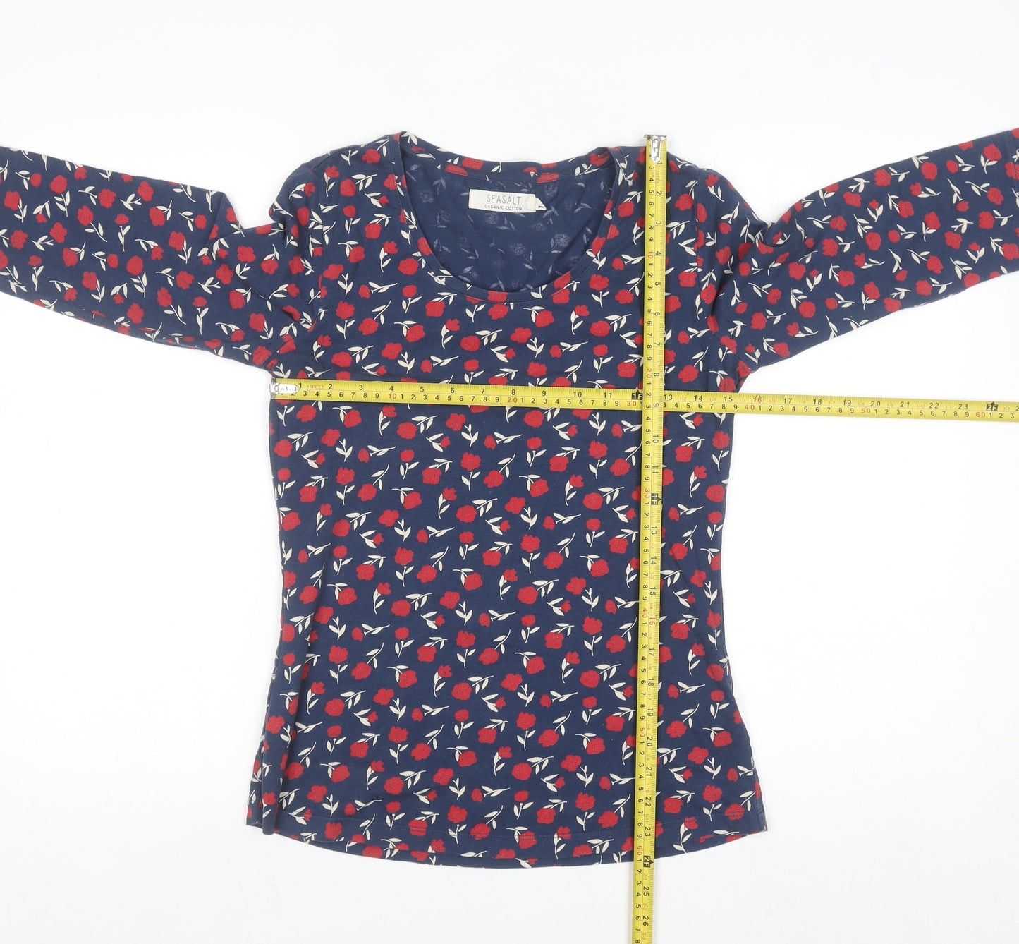 Seasalt Women Blue Floral Organic Cotton Long Sleeve T-Shirt Size 10