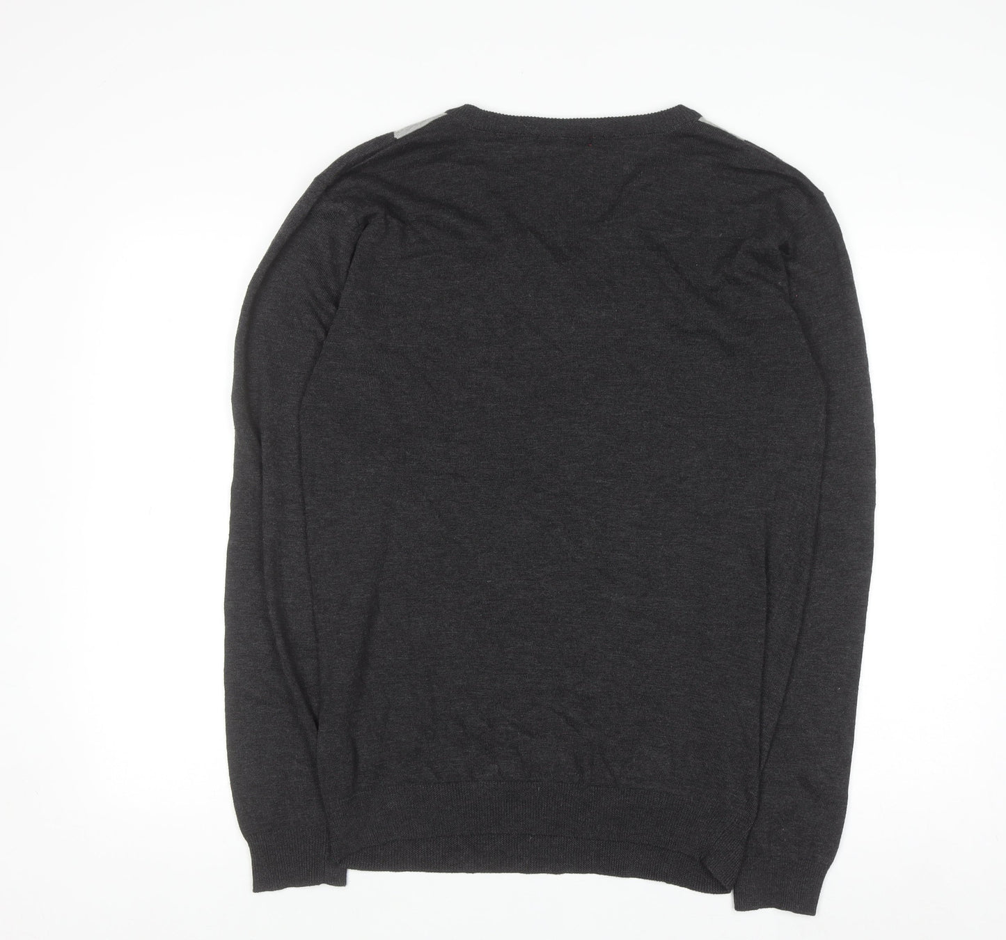 Stockhomme Men's Grey Argyle V-Neck Acrylic Jumper L