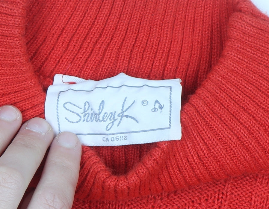 Shirley K Women's Red Acrylic Mock Neck Cable-Knit Jumper M