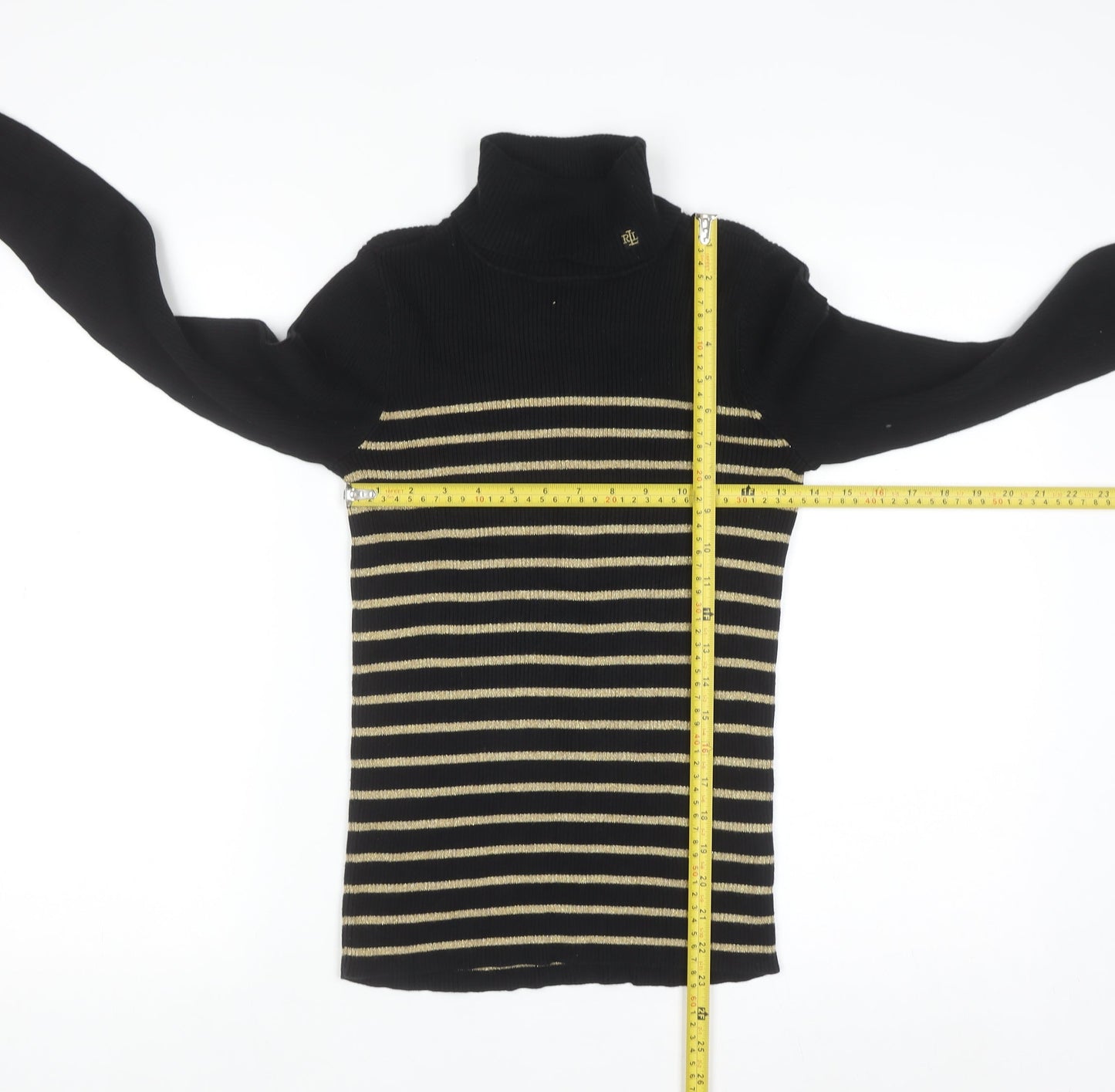 Ralph Lauren Womens Black Striped Roll Neck Knit Jumper Size M