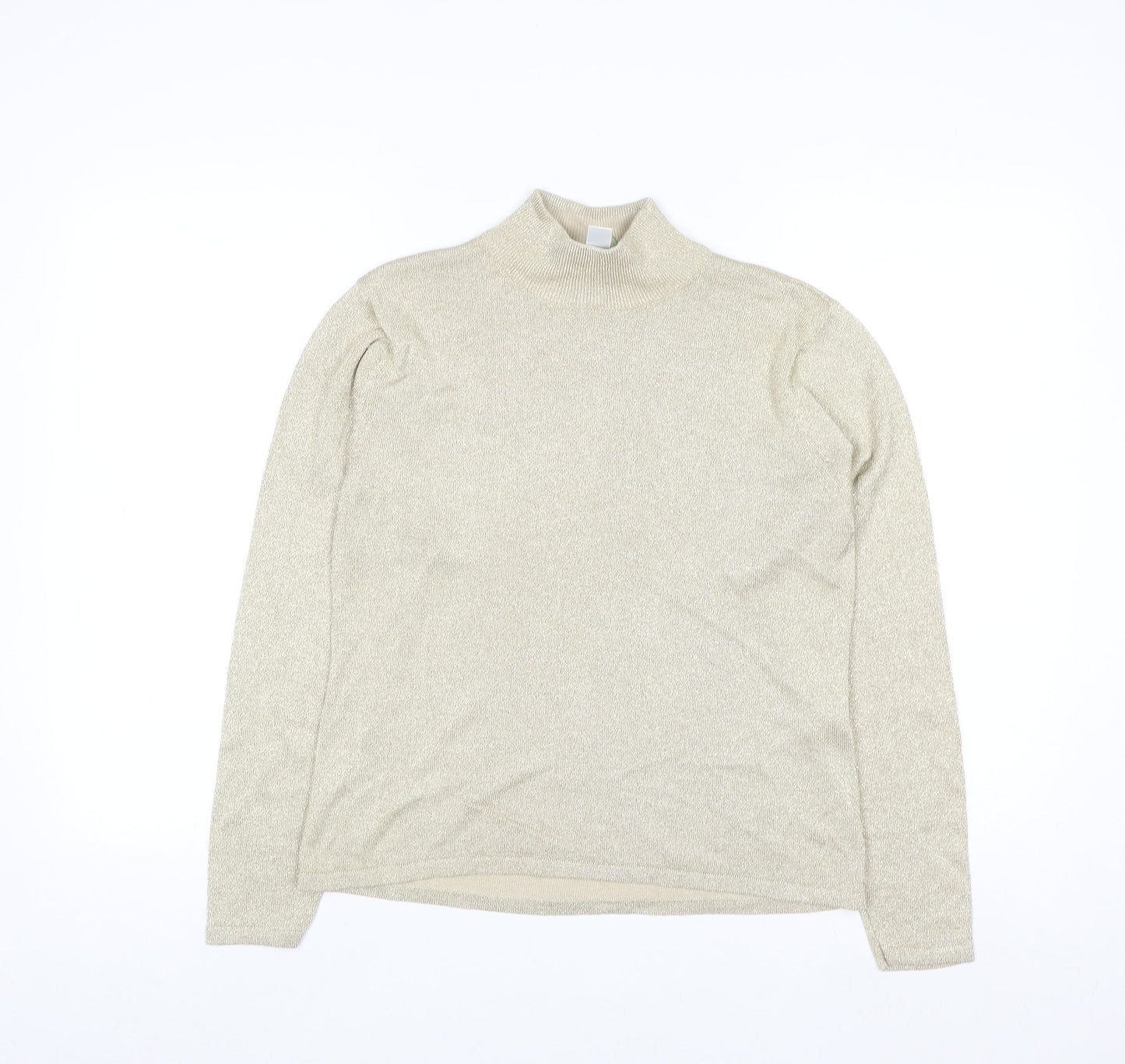 Talbots Women’s Beige Metallic Knit Roll Neck Jumper Size S