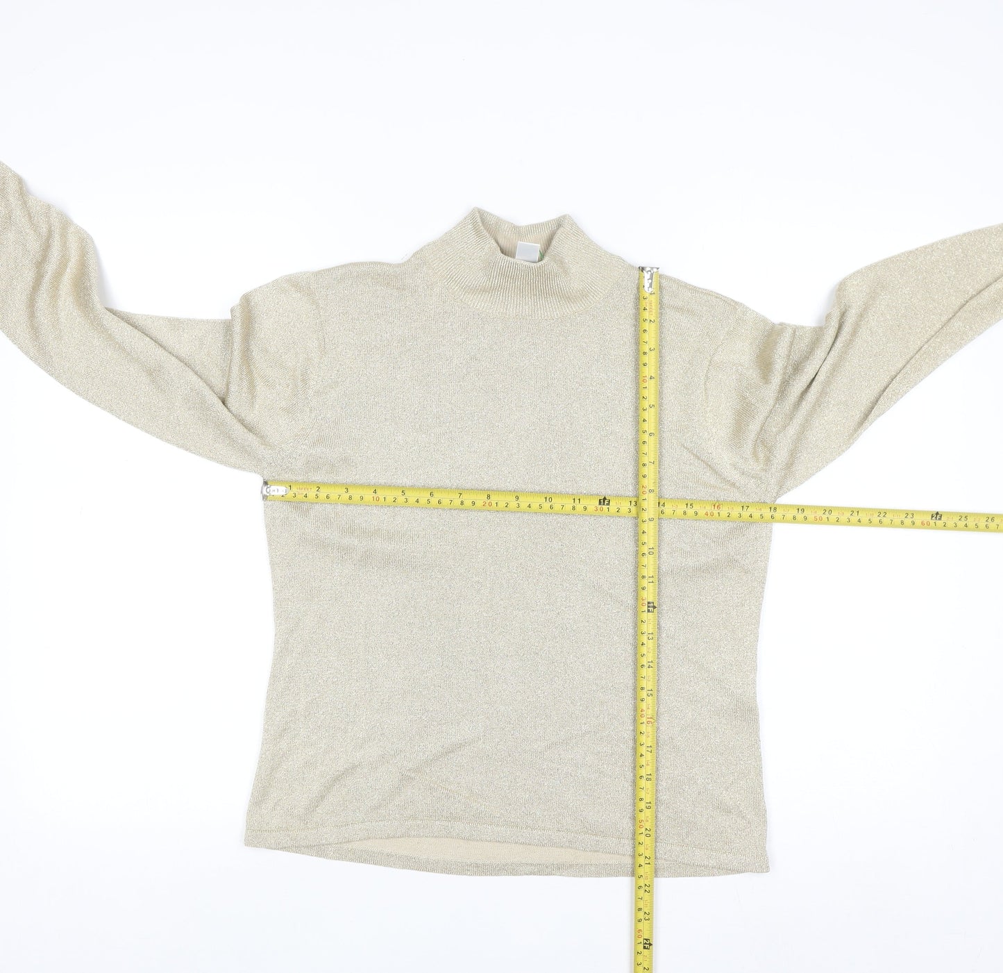 Talbots Women’s Beige Metallic Knit Roll Neck Jumper Size S