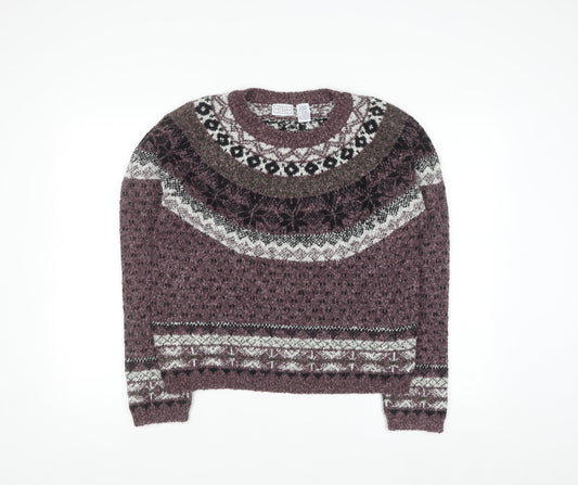 Arizona Jean Co Womens Purple Fair Isle Knit Jumper Size L Winter Wool Blend