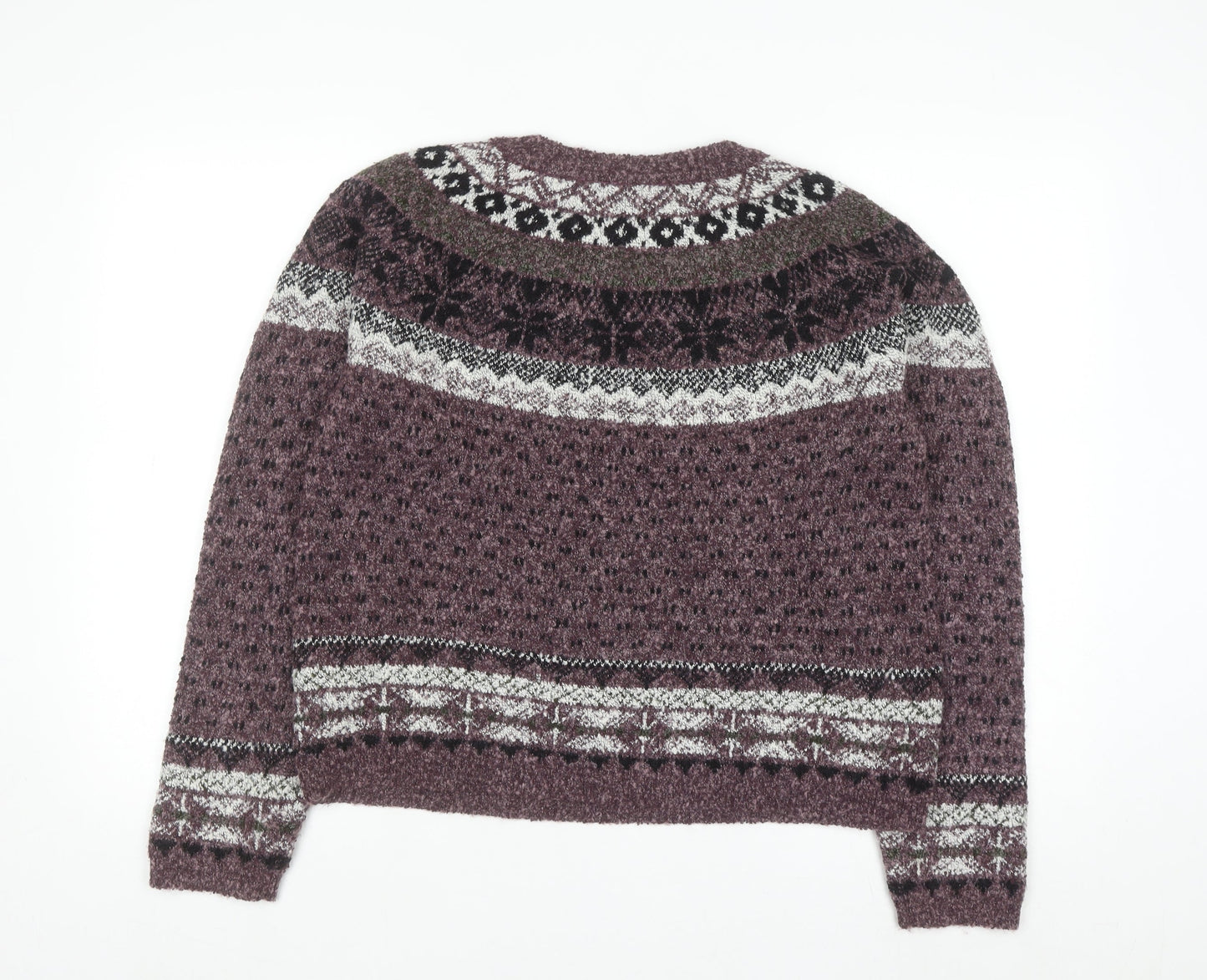 Arizona Jean Co Womens Purple Fair Isle Knit Jumper Size L Winter Wool Blend
