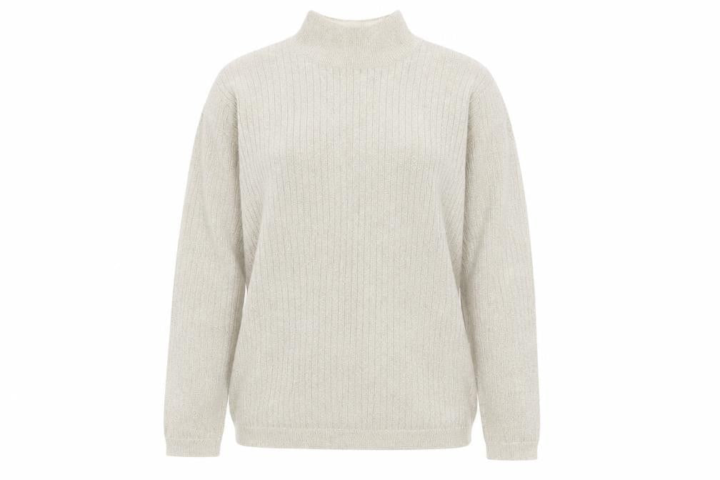 Marisa Christina Women's Beige Mock Neck Metallic Knit Jumper L