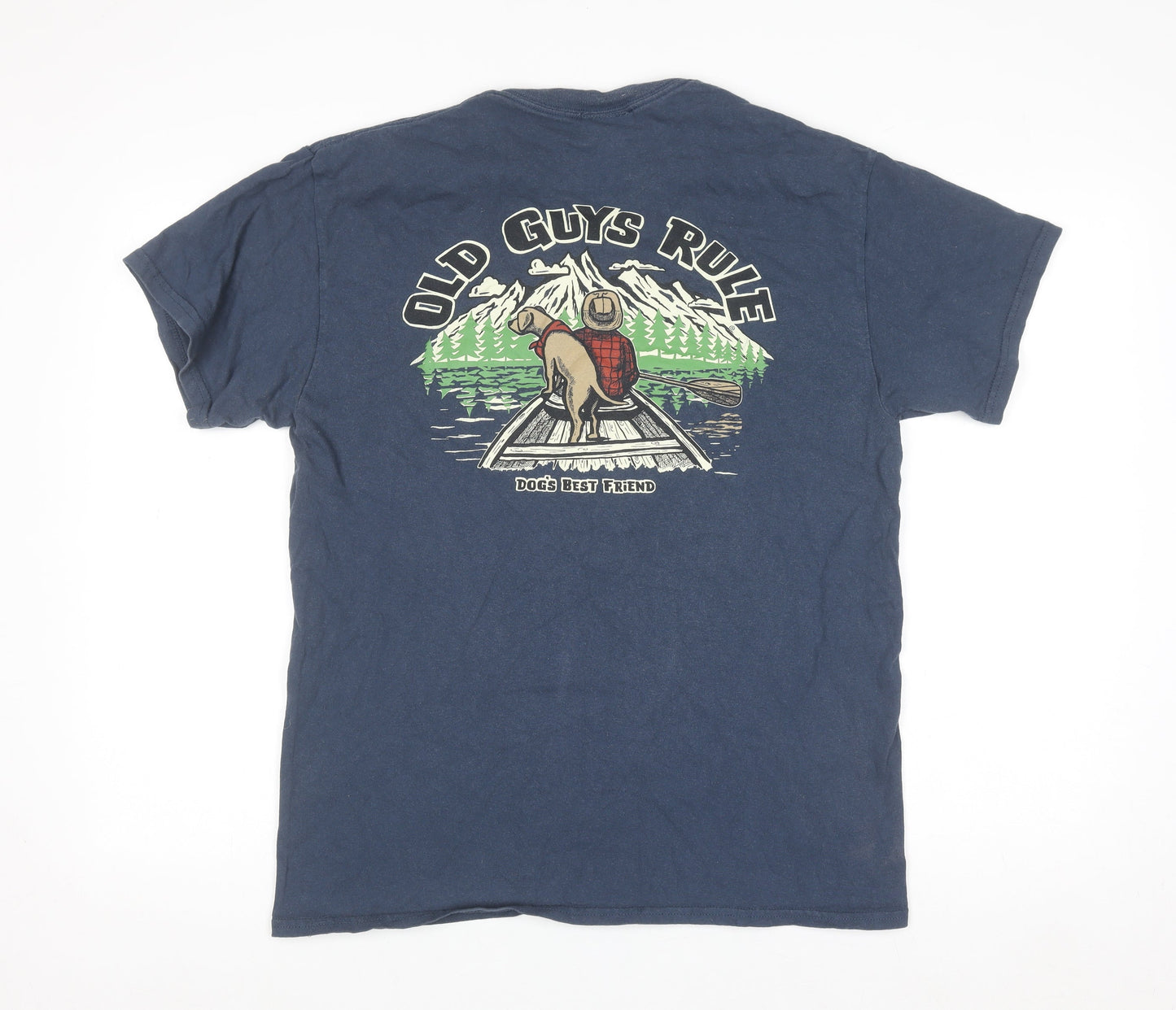 Old Guys Rule Mens Blue Graphic Cotton T-Shirt Size M Funny Dog Print