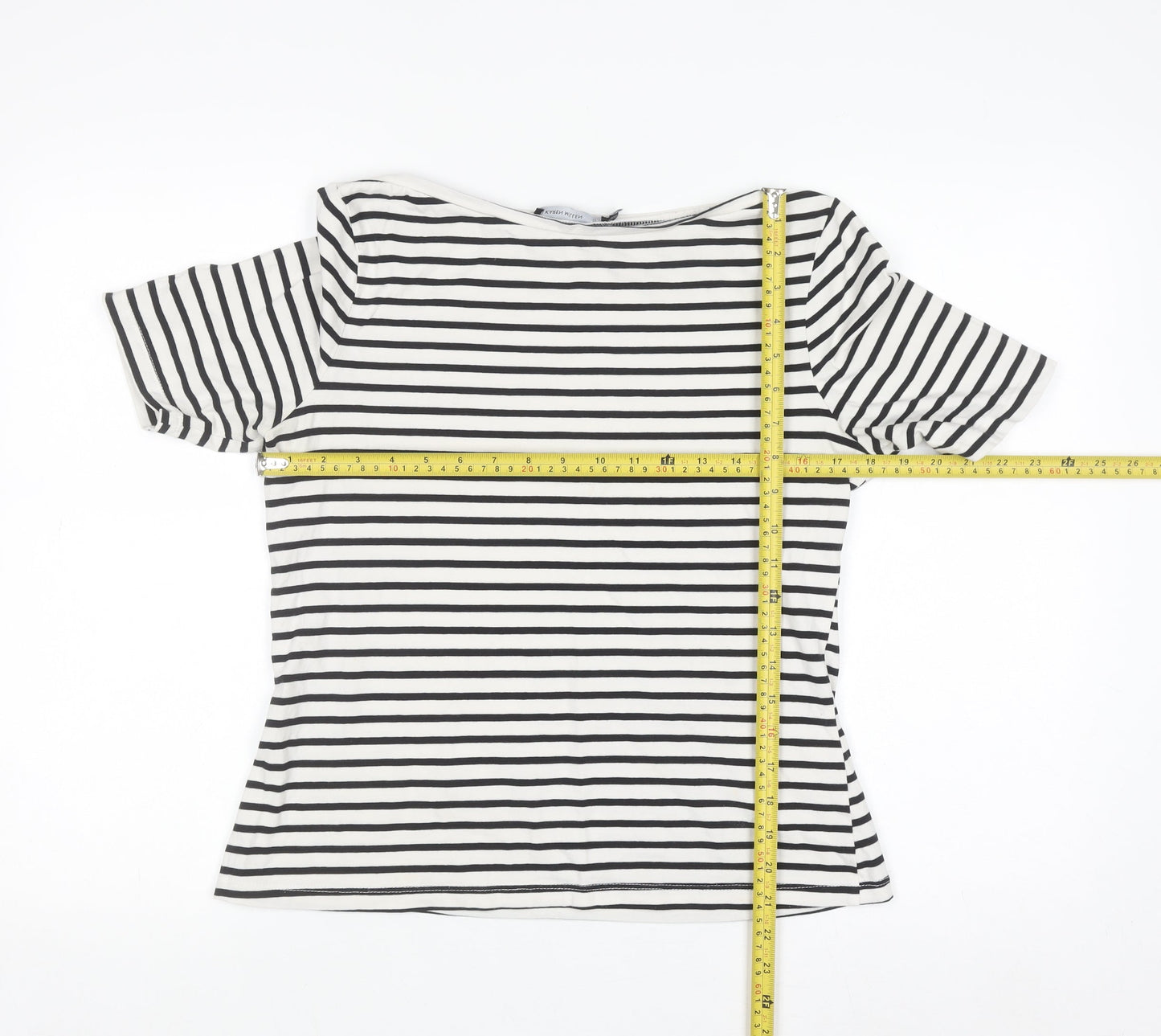 Karen Millen Women’s Black White Striped Cotton Basic T-Shirt Size 14