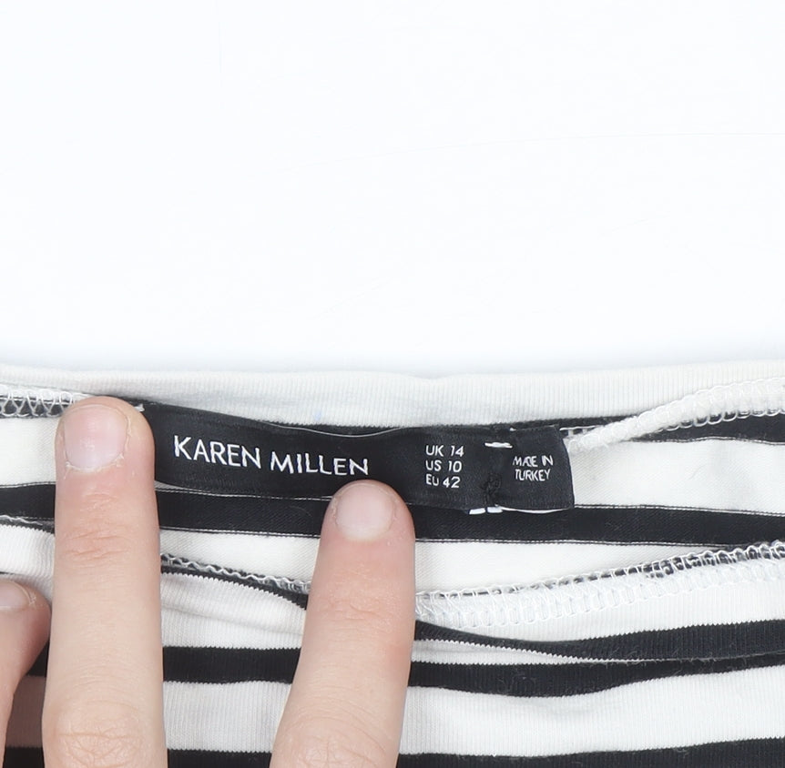 Karen Millen Women’s Black White Striped Cotton Basic T-Shirt Size 14