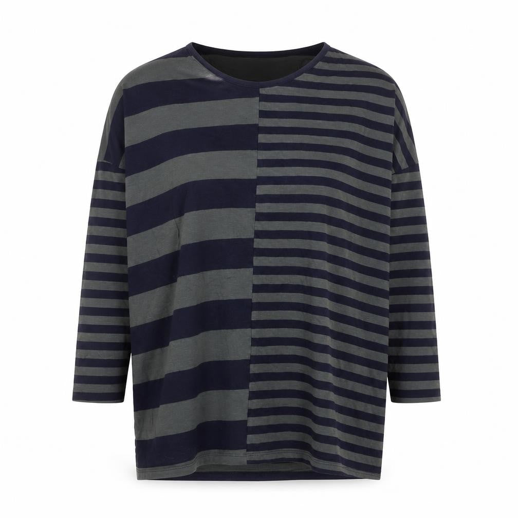 East Women's Blue Striped Cotton Long Sleeve T-Shirt Size S