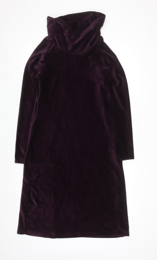 Women's Dark Plum Velour Roll Neck Shift Dress Size 12