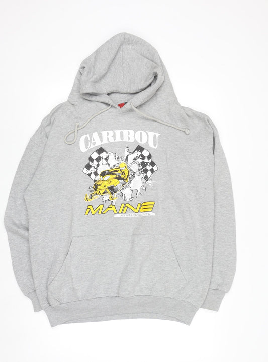 Jon Lauren Men's Grey Caribou Maine Pullover Hoodie XL Graphic Print