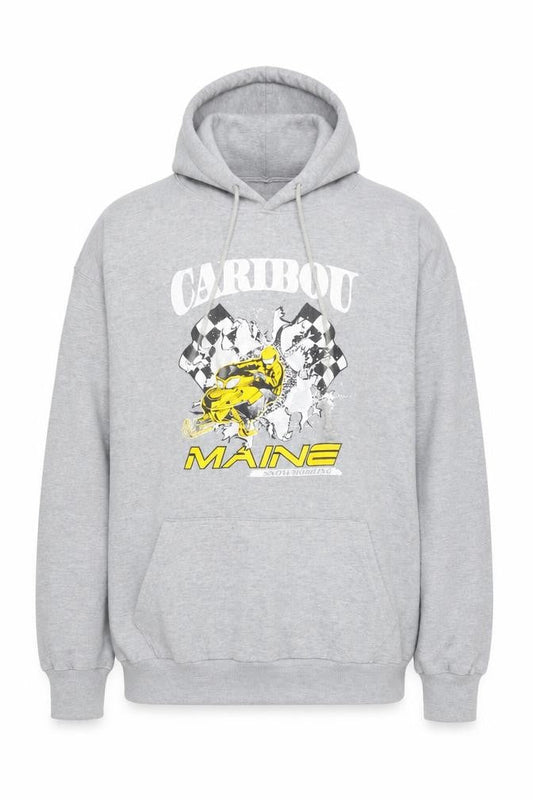 Jon Lauren Men's Grey Caribou Maine Pullover Hoodie XL Graphic Print