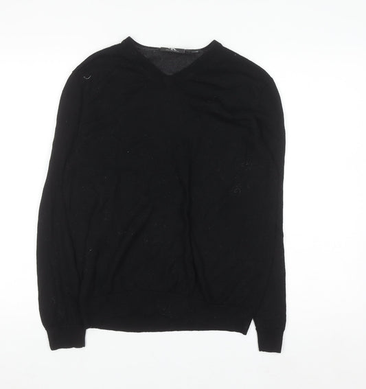 Calvin Klein Men's Black Merino Wool V-Neck Pullover Jumper M
